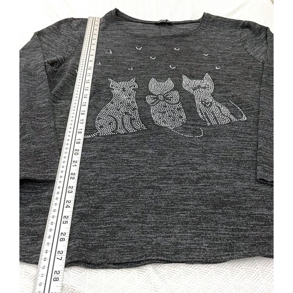 Anna Bella Cozy Cute Knit Sweater 3/4 Sleeve w Silver Studded Cat Design sz 2XL - Picture 8 of 8